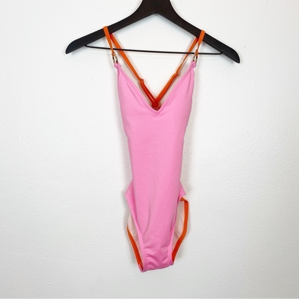 Kate Spade Color Block One Peice Swimsuit Gold Rings - Picture 4 of 6